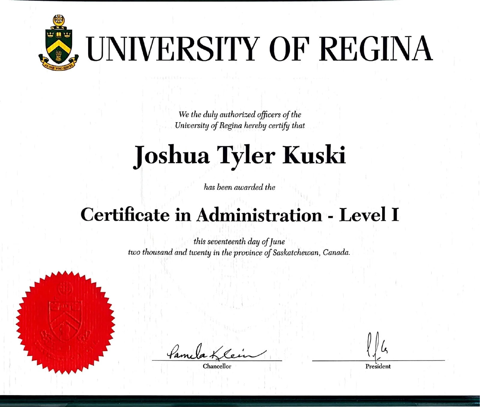 Certificate in Administration, Level I